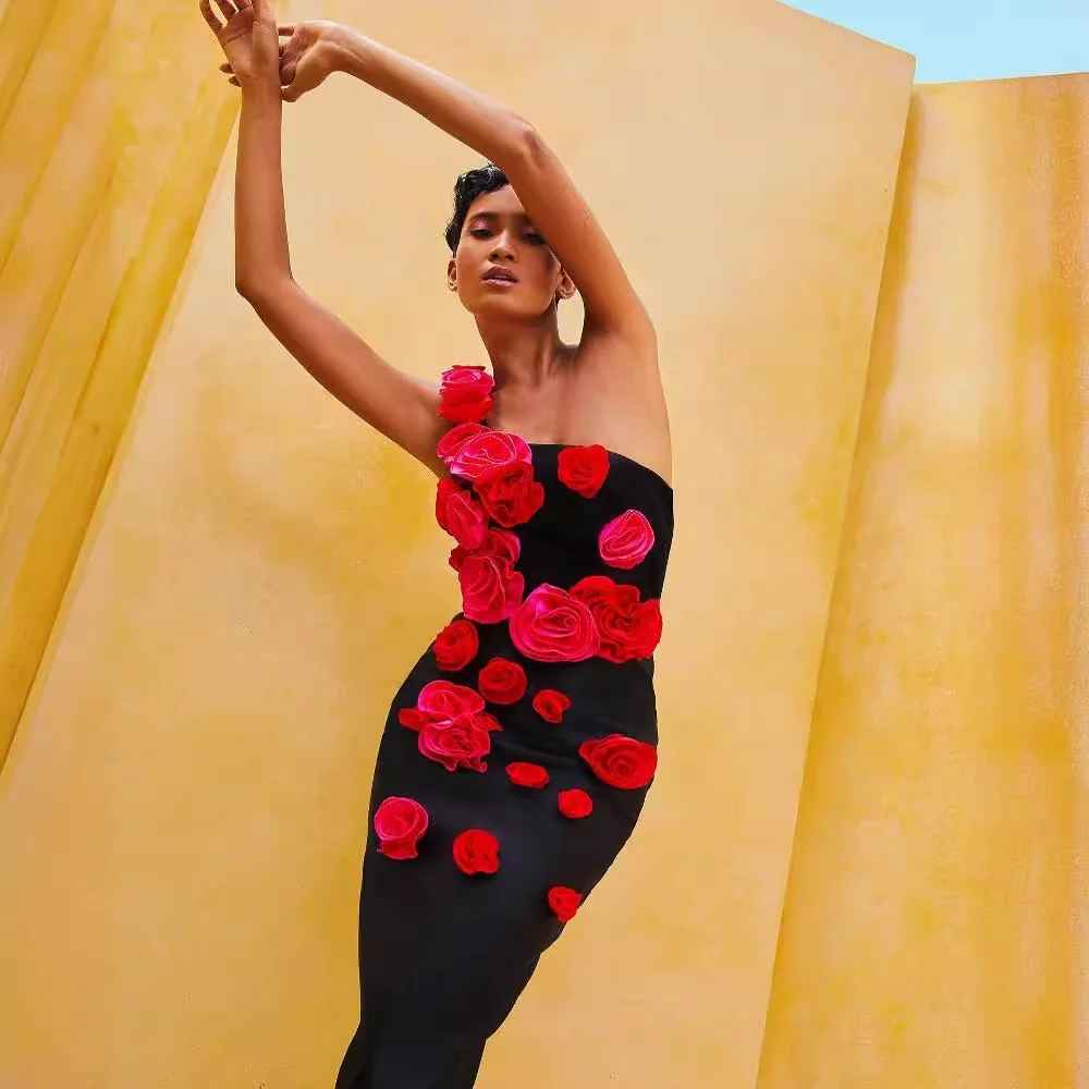 Timeless Crimson Rose Cocktail Dress – Side View