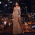Graceful Golden Current Evening Dress – Front View