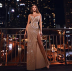 Graceful Golden Current Evening Dress – Front View