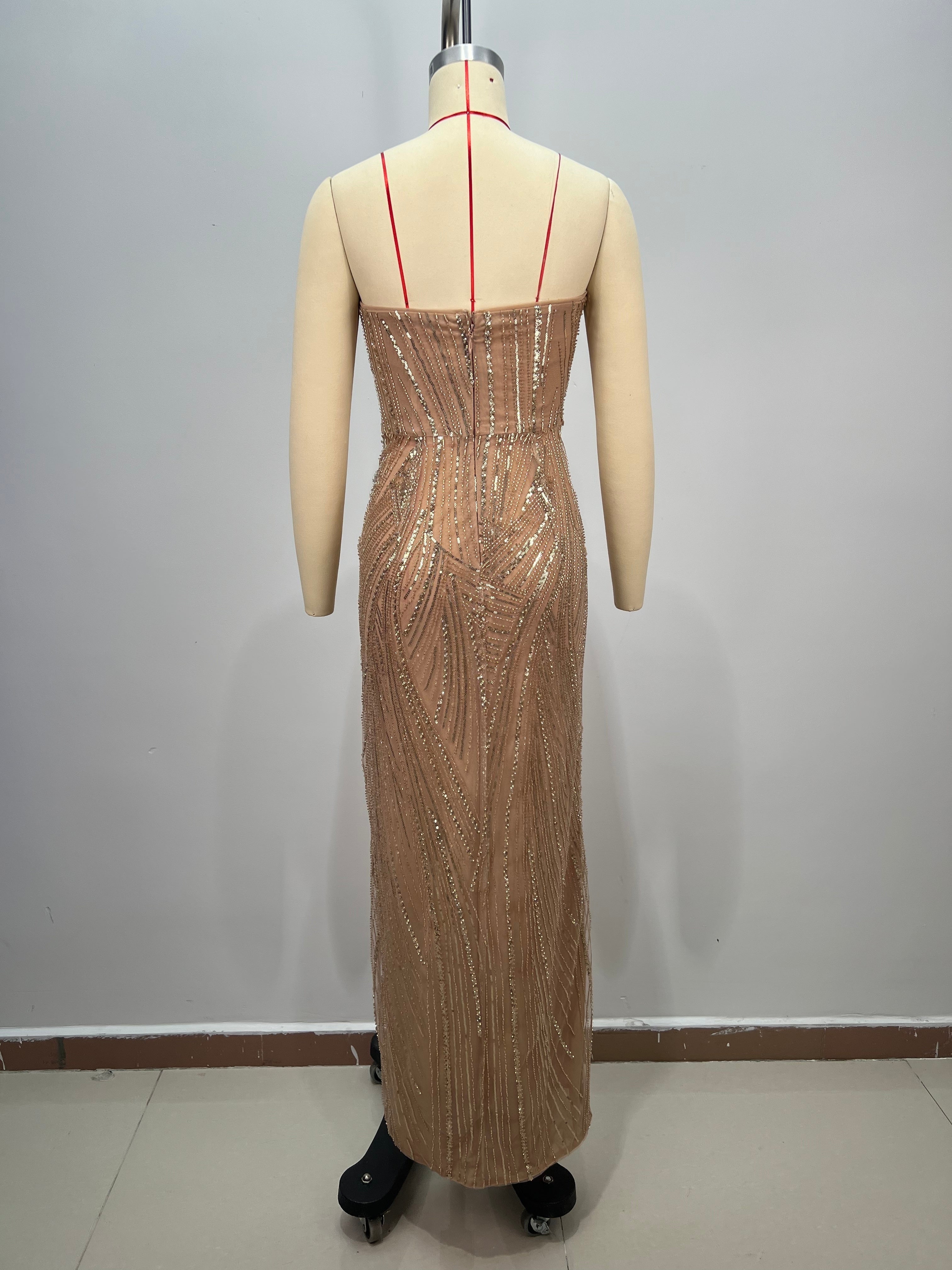 Graceful Golden Current Evening Dress – Flow Shot