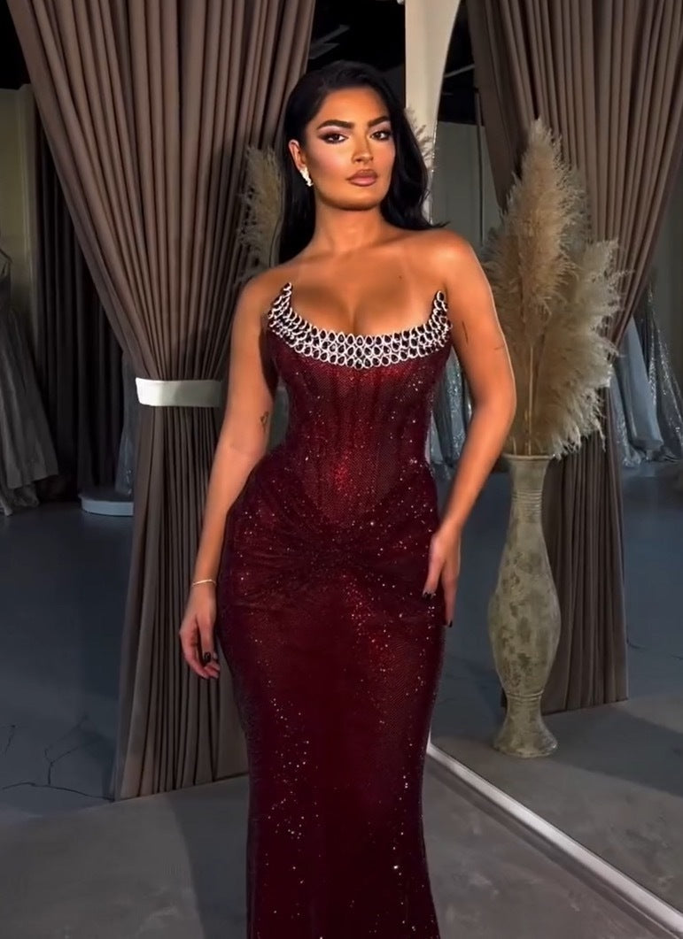 Refined Garnet Hour Evening Dress – Front View