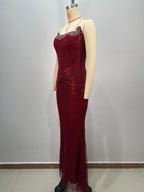 Refined Garnet Hour Evening Dress – Close Up