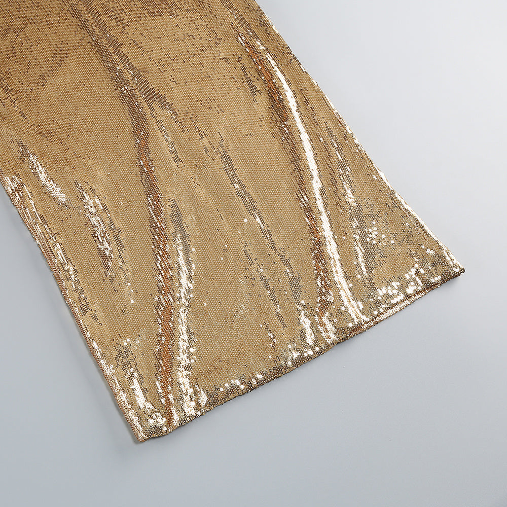 Alluring Gilded Ember Evening Dress – Worn View
