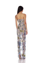 Strapless Floral Embroidered Sequin Evening Gown - View 13
