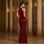 Chic Bordeaux Radiance Evening Dress – Side View
