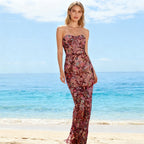 Strapless Floral Embroidered Sequin Evening Gown - View 7
