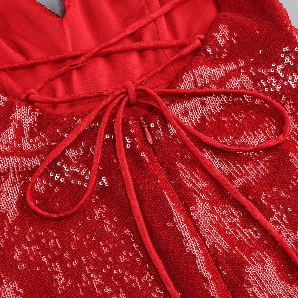 Graceful Crimson Lure Evening Dress – Model View