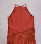 Polished Midnight Fringe Evening Dress – Front View