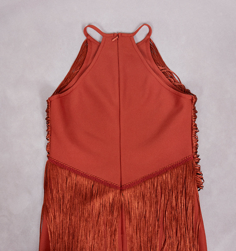 Polished Midnight Fringe Evening Dress – Front View
