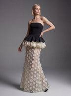 Strapless Peplum 3D Floral Maxi Dress - View 14