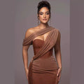 One-Shoulder Corset Bodycon Maxi Dress with Draped Shawl Detail