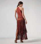 Polished Midnight Fringe Evening Dress – Draped Look