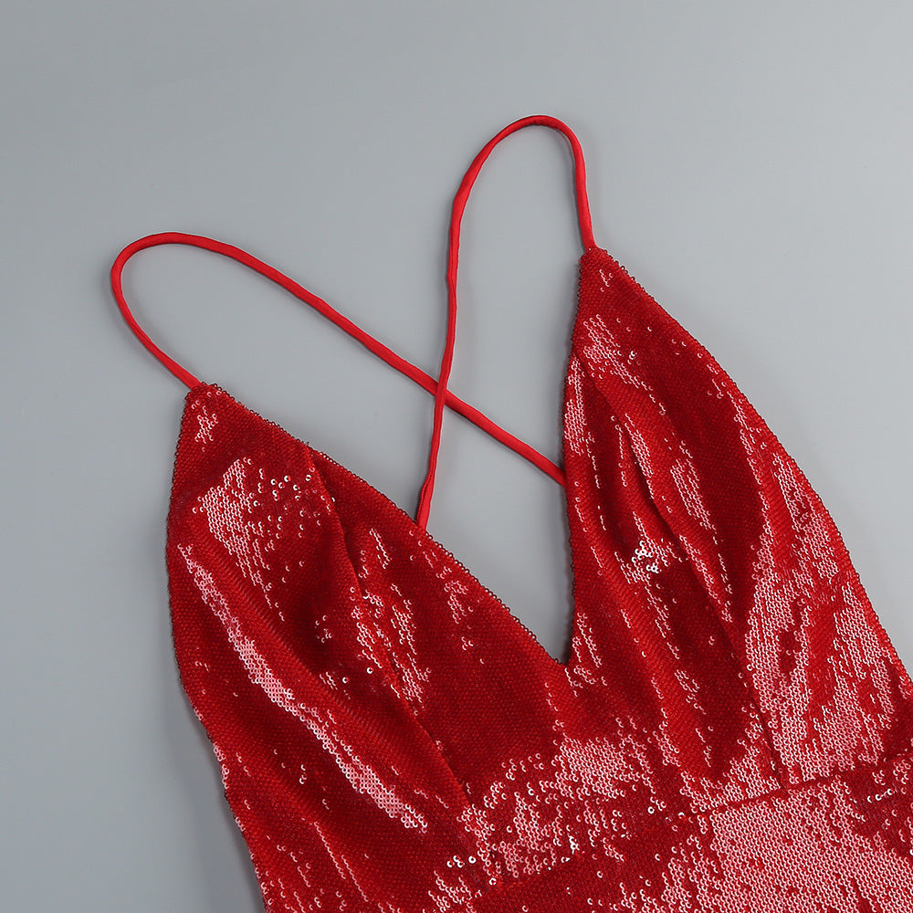 Graceful Crimson Lure Evening Dress – Close Up