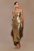 Alluring Gilded Ember Evening Dress – Detail View