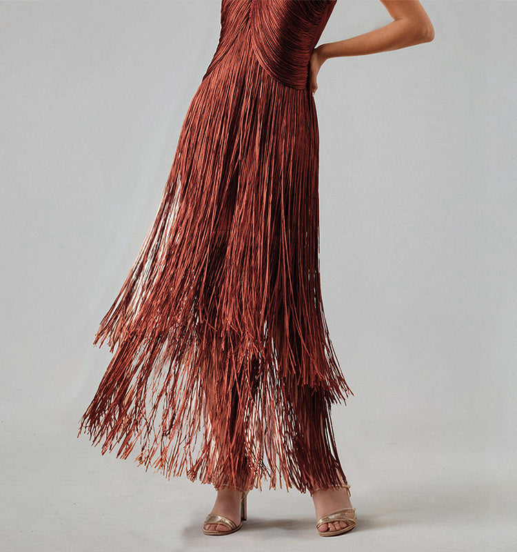 Polished Midnight Fringe Evening Dress – Editorial Shot