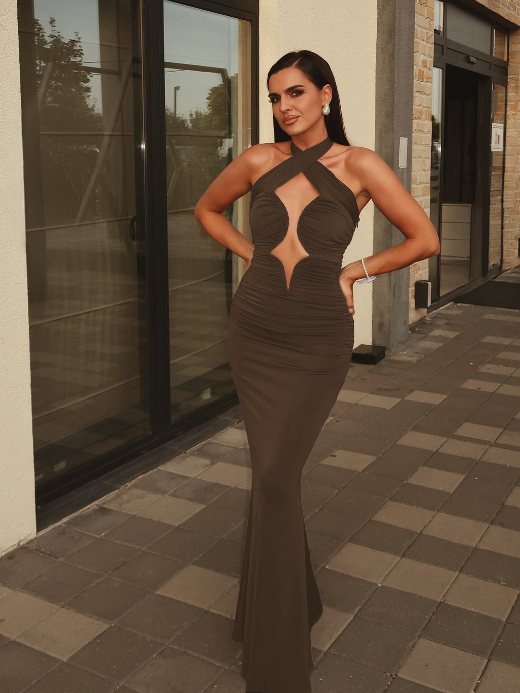 Luxe Crimson Ceremony Evening Dress – Front View