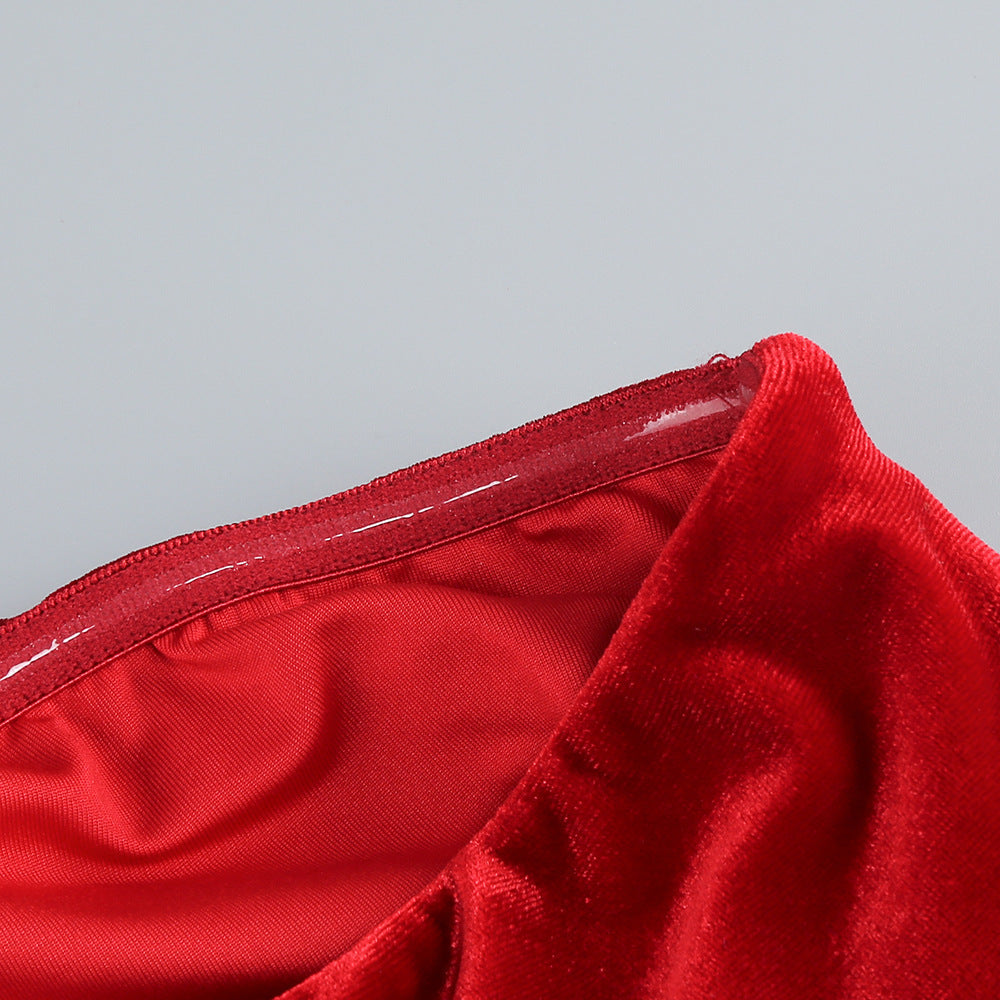 Sophisticated Velvet Whisper Evening Dress – Model View