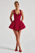Captivating Bordeaux Bloom Cocktail Dress – Front View