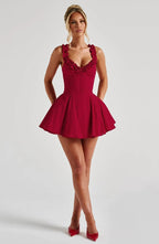 Captivating Bordeaux Bloom Cocktail Dress – Front View
