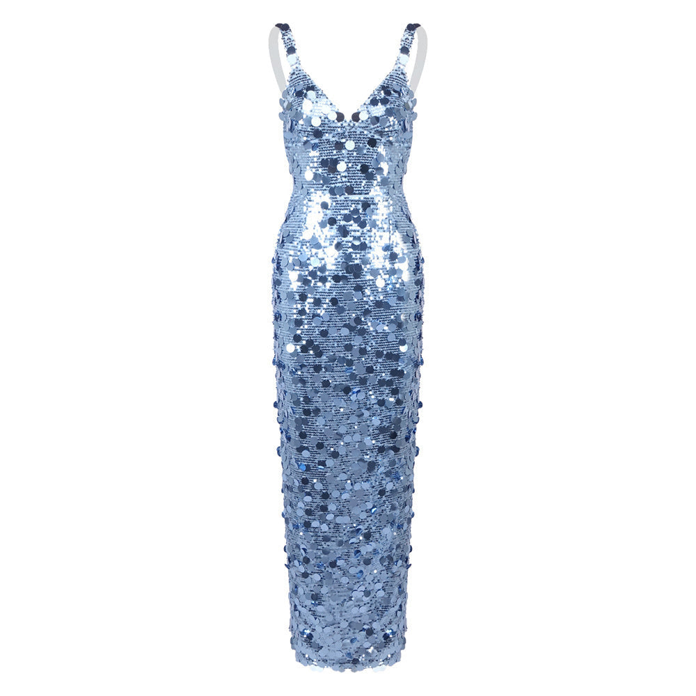 Refined Blue Solstice Evening Dress – Model View