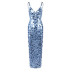 Refined Blue Solstice Evening Dress – Model View