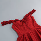 Captivating Bordeaux Bloom Cocktail Dress – Close Up