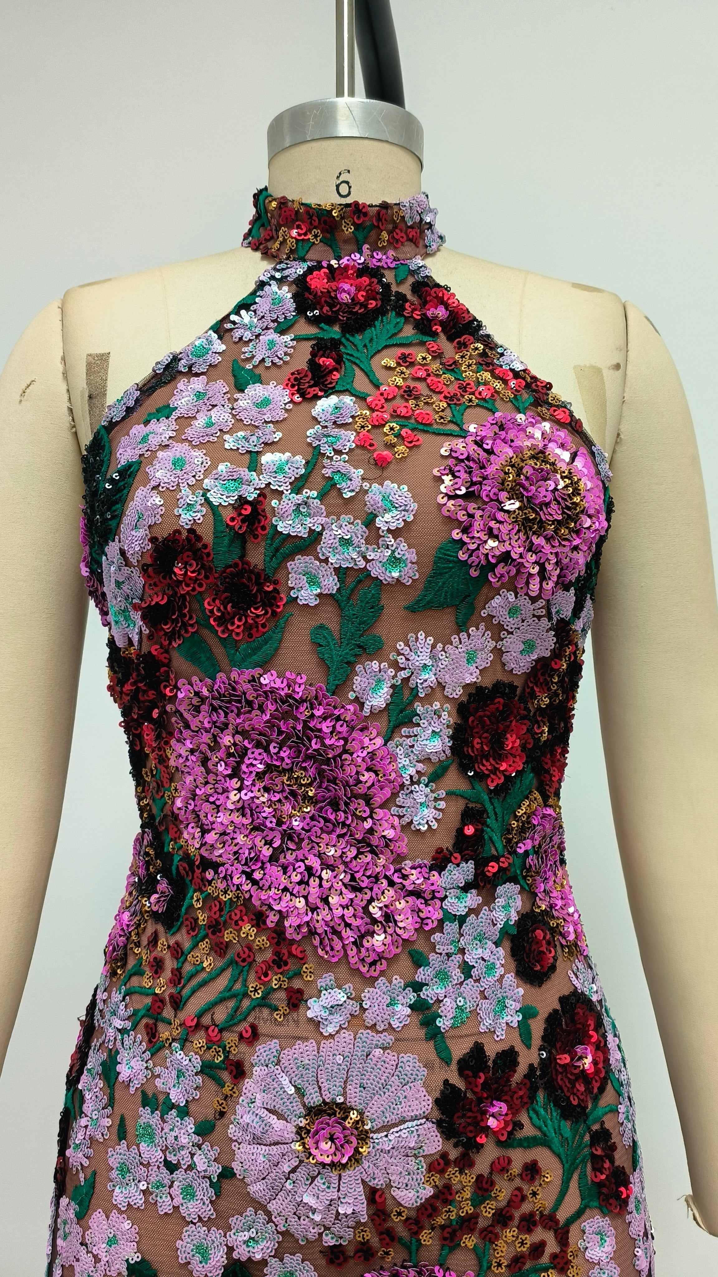 Sophisticated Winter Bloom Cocktail Dress – Close Up