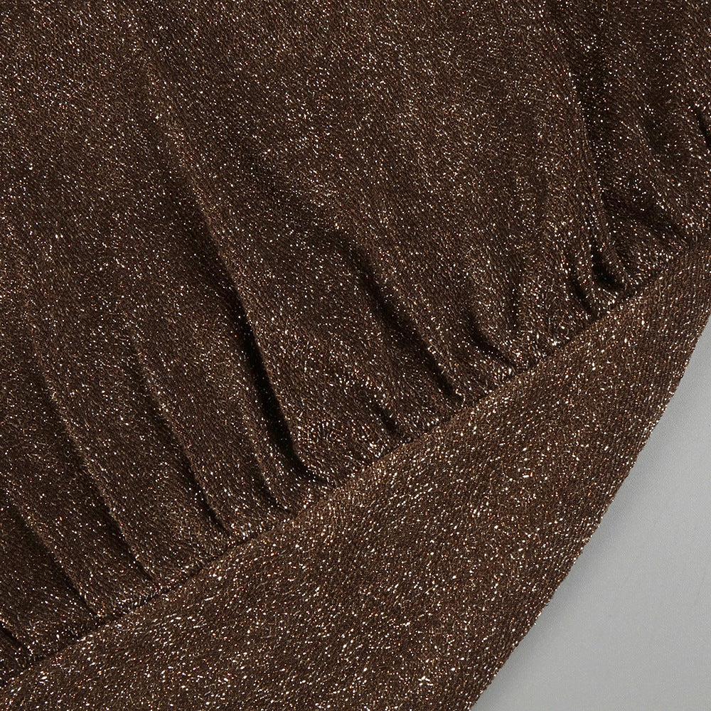 Timeless Umber Veil Evening Dress – Side View