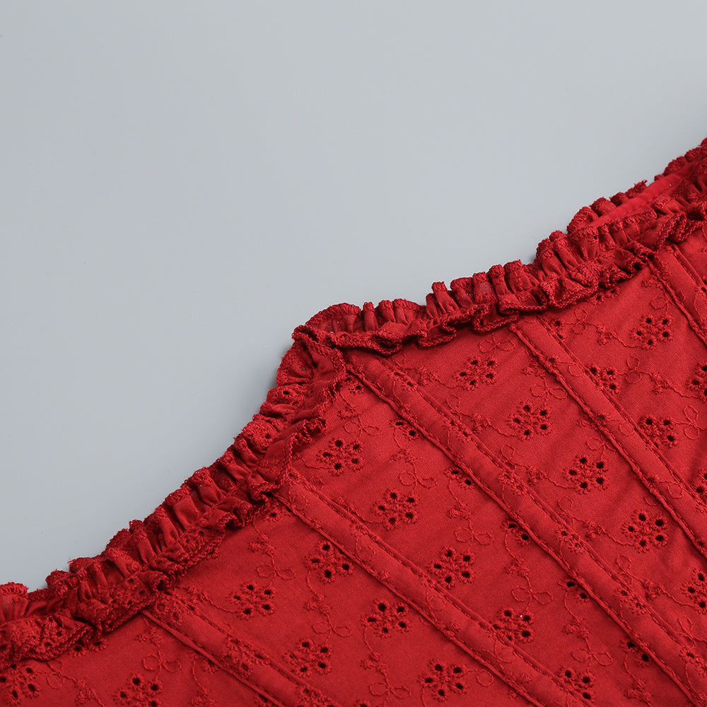 Captivating Bordeaux Bloom Cocktail Dress – Back View