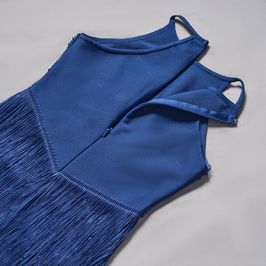 Polished Midnight Fringe Evening Dress – Close Up