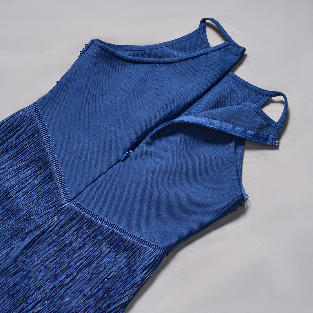 Polished Midnight Fringe Evening Dress – Close Up