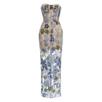 Strapless Floral Embroidered Sequin Evening Gown - View 8