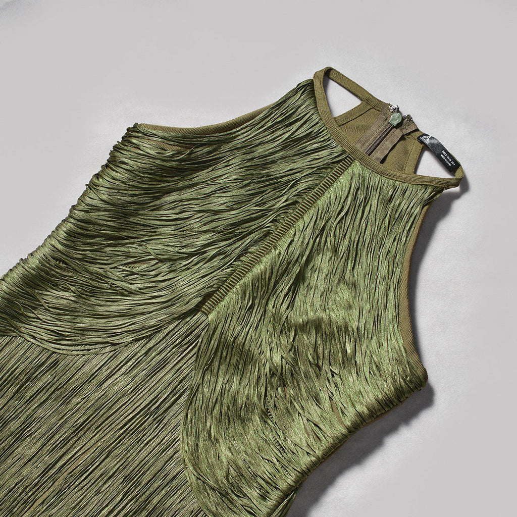 Polished Midnight Fringe Evening Dress – Detail View