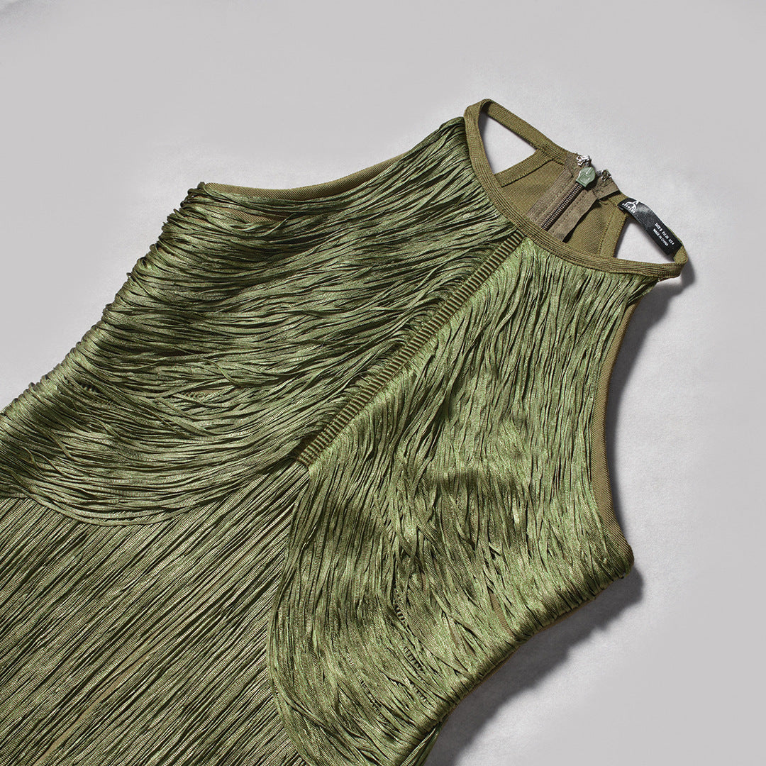 Polished Midnight Fringe Evening Dress – Detail View