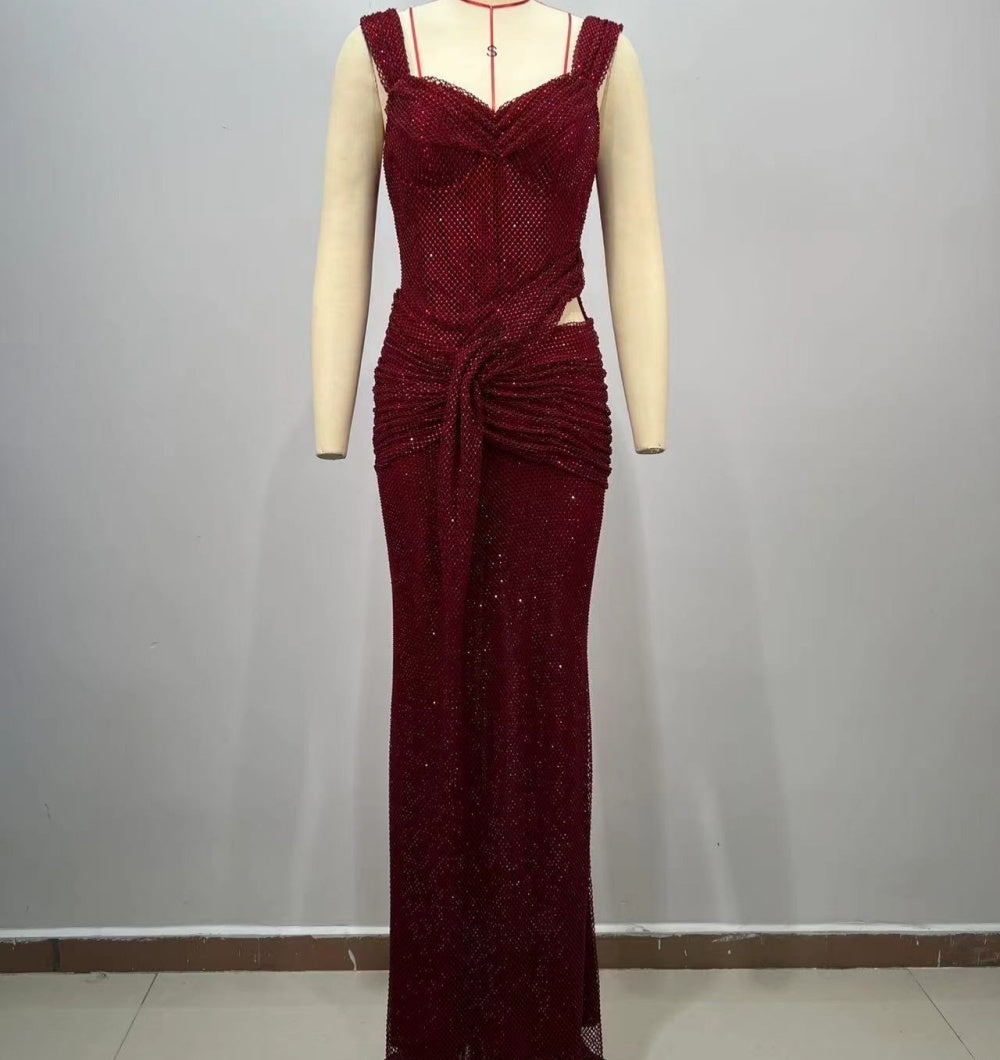 Alluring Midnight Claret Evening Dress – Detail View