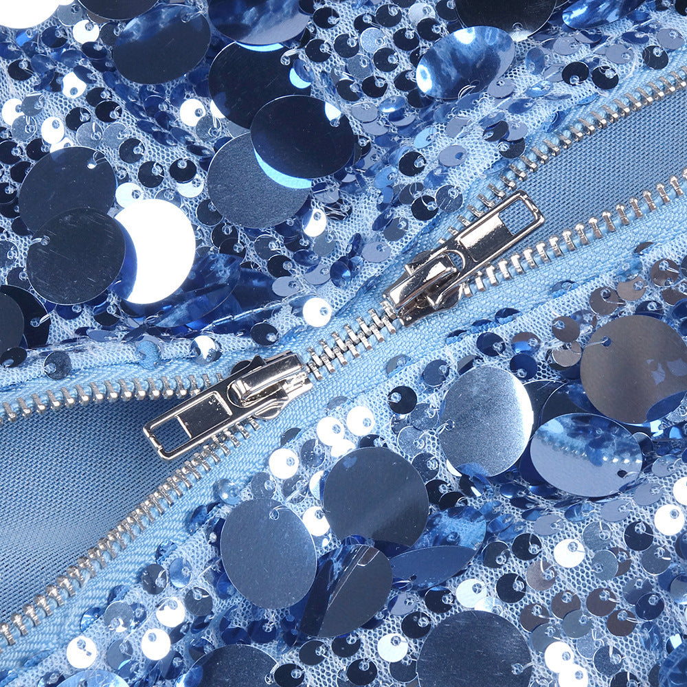 Refined Blue Solstice Evening Dress – Detail View