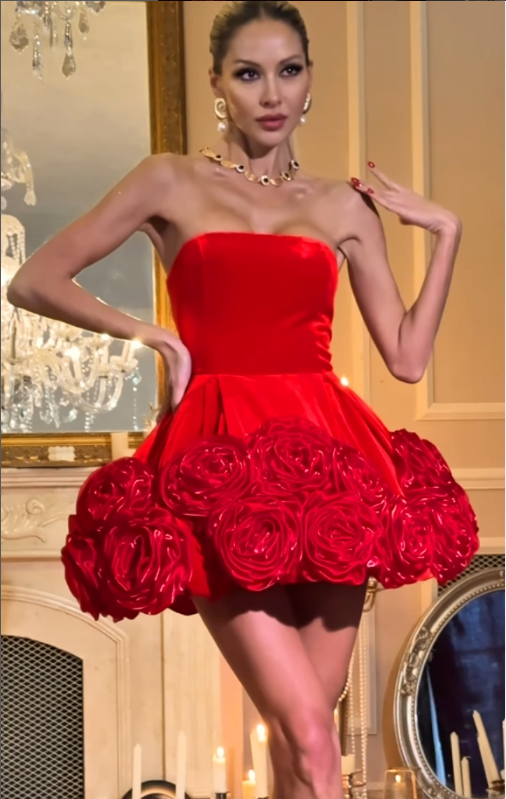 Alluring Crimson Sonata Cocktail Dress – Front View