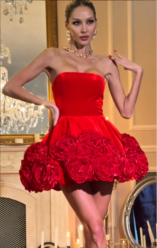Alluring Crimson Sonata Cocktail Dress – Front View