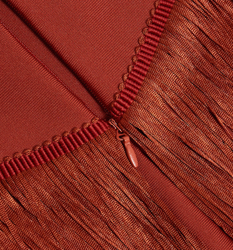 Polished Midnight Fringe Evening Dress – Detail View