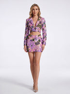 Sequin Floral Crop Blazer  Mini Skirt Set - View 10