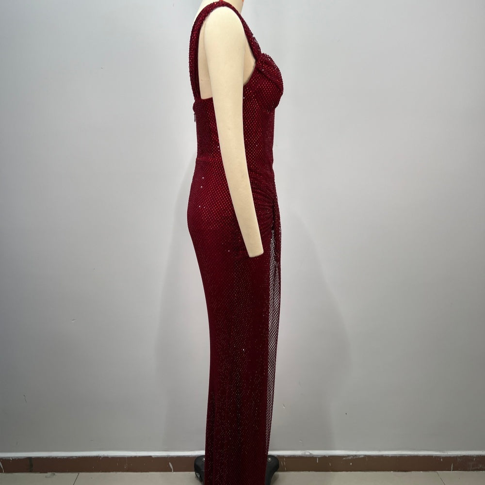 Alluring Midnight Claret Evening Dress – Full Length