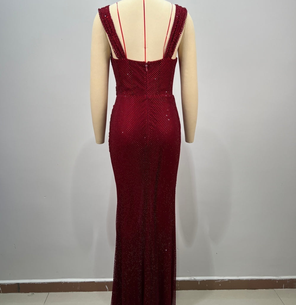 Alluring Midnight Claret Evening Dress – Back View