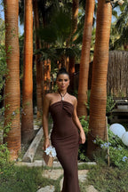 Graceful Bronze Whisper Evening Dress – Full Length