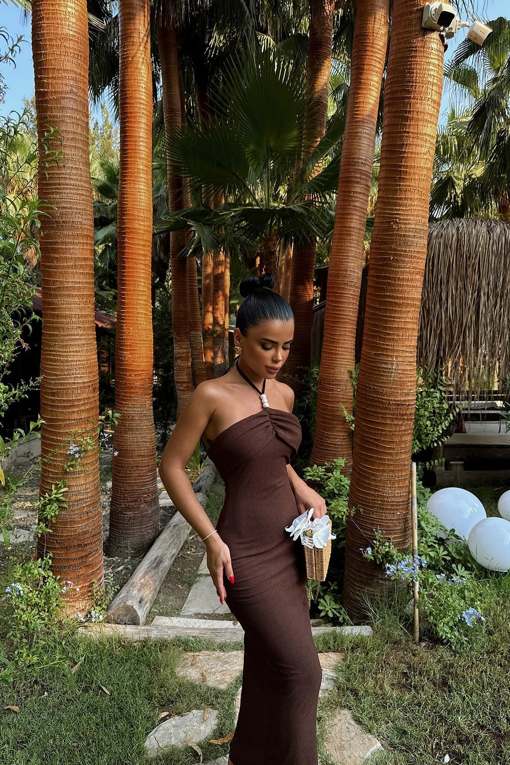 Graceful Bronze Whisper Evening Dress – Close Up